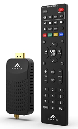 Macwick DVB-T2 Mini Decoder, Digitale Terrestre, 1080P H265 HEVC, HD Collegamento HDMI E USB Funzione PVR, Invisibile Nano, Tv Stick Ricevitore, Telecomando 2in1 Infrarossi, Guida Supporto Italiano