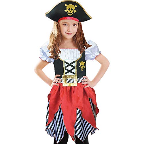 Costume da principessa pirata festa sincera per ragazze, vestito da pirata deluxe con cappello da pirata 9-10 anni