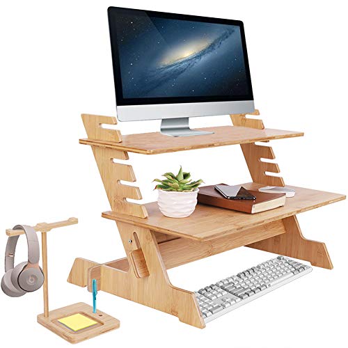 FATIVO Standing Desk Regolabile e Portatile, supporto da scrivania per monitor tavolino porta pc rialzo monitor per la casa l'ufficio 100% Bambù Pratico