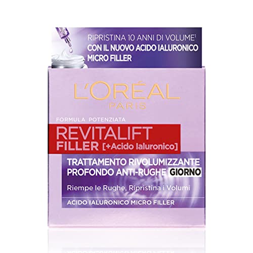 L'Oréal Paris Crema Viso Giorno Revitalift Filler, Azione Antirughe Rivolumizzante con Acido Ialuronico Concentrato, 50 ml