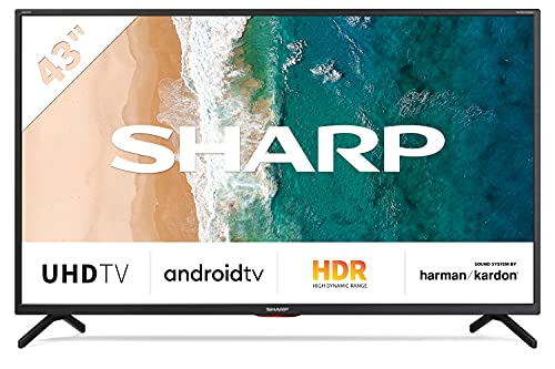 Sharp Aquos 43BN6E - 43' Smart TV Frameless, 4K Ultra HD Android 9.0, Wi-Fi, DVB-T2/S2, 3840 x 2160 Pixels, Nero, suono Harman Kardon, DOLBY ATMOS, 4xHDMI 3xUSB, 2020