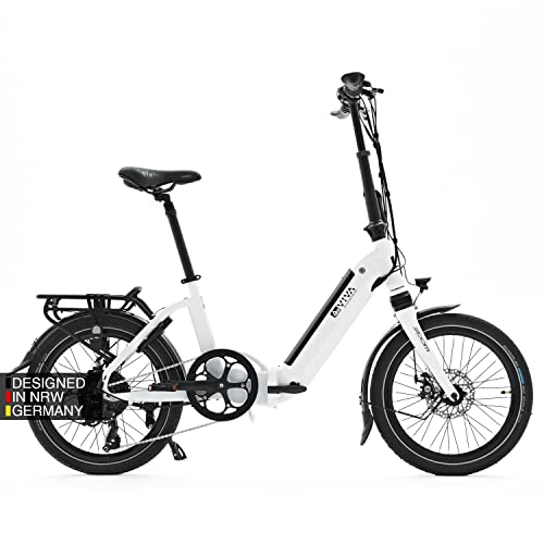 AsVIVA E-bike B13 bici ripiegabile elettrica con batteria Samsung 36V 15,6Ah | Bici pieghevole 20" con deragliatore Shimano a 7 marce, motore posteriore Bafang, freni a disco | Bicicletta bianco