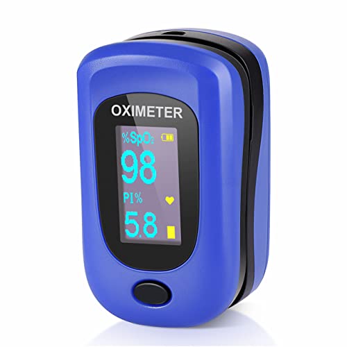 Saturimetro Da Dito, Pulsossimetro Professionale con OLED Display con Letture Immediate Ossimetro per Saturazione di Ossigeno(SpO2), Frequenza Del Polso(PR), PI per Adulti e Bambini（blu）