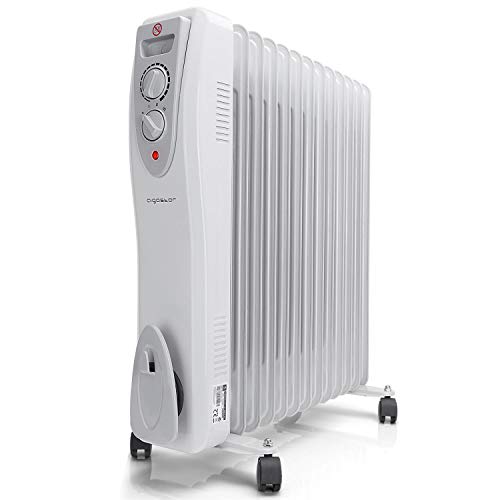 Aigostar Warm Snow - Radiatore ad olio portatile a basso consumo, Safe Heat a 3000W, 13 elementi con tre regolazioni termiche e controllo termostato. Design esclusivo.