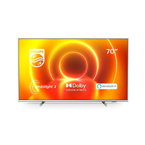 Philips 70 Pollici Smart TV 4K. Televisore LED UHD per Netflix, YouTube e Gaming/Alexa Integrata / P5 Perfect Picture, Ambilight, HDR10+, Dolby Vision e Dolby Atmos / 58' Philips 70PUS7855/12