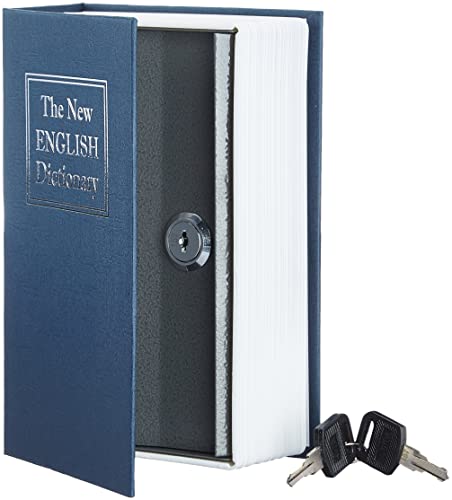 Amazon Basics Cassetta portavalori a forma di libro, Serratura con chiave (Piccola), Media, Blu