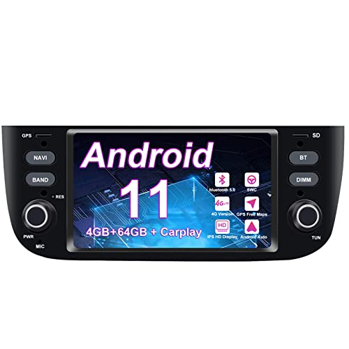 Autoradio per Fiat Linea Punto 2012-2015 Android 11 Octa Core 4G RAM 64G ROM Schermo IPS da 6,2''Doppio Din In Dash Navigazione GPS Stereo Comandi al volante Telecamera posteriore Wifi SD USB