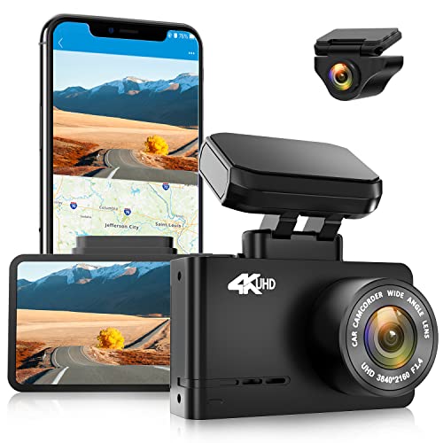 WOLFBOX Dash Cam 4K per Auto con WIFI e GPS, Doppia Dashcam Auto, Telecamera per Auto con Visione Notturna WDR, G-Sensor, UHD 3840x2160P, LCD da 2,45', Grandangolo 170°+140°, Registrazione in Loop