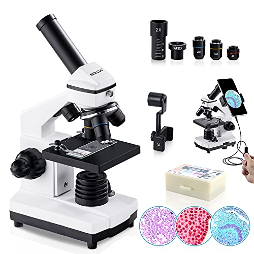 BEBANG 100X-2000X Microscopio per Bambini Studenti Adulti, con Vetrini per Microscopio Set, Microscopio Professionale per Scuola Laboratorio Home Biologico Enducation