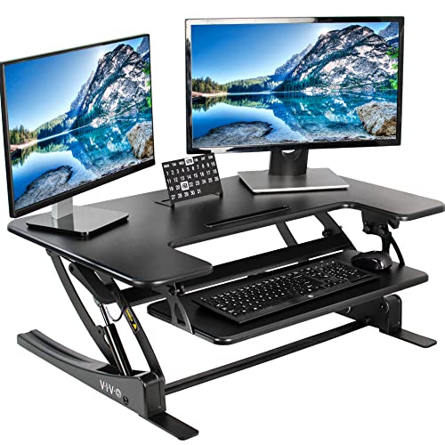 VIVO Nero Altezza Regolabile 91,4 cm Stand up Desk Converter Quick Sit to Stand Da Tavolo Doppio Monitor Riser, DESK-V000V