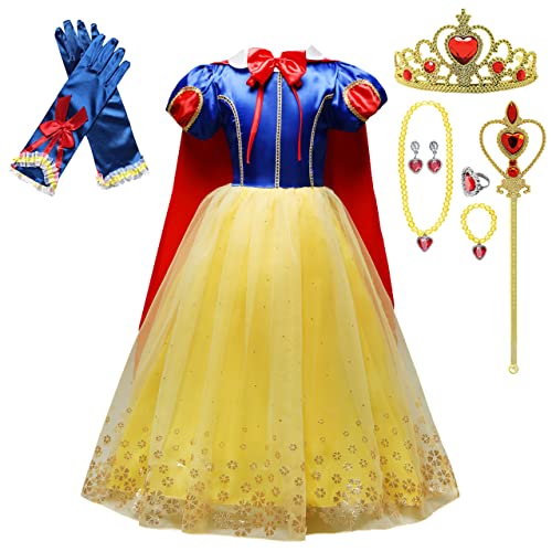 Lito Angels Vestito Costume da Principessa Biancaneve con Mantello e Accessori per Bambina, Taglia 5-6 Anni
