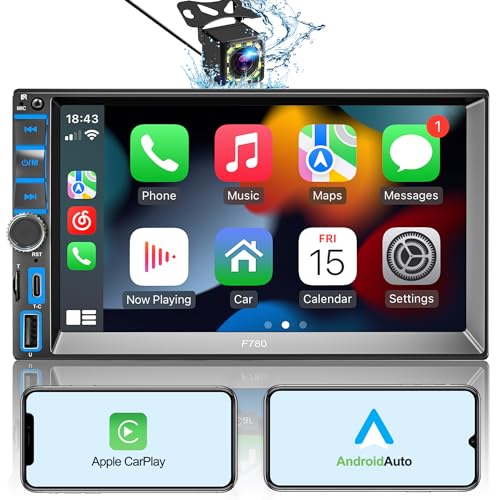 RDS Autoradio 2 Din Compatibile CarPlay&Android Auto,7 pollici HD Touch Screen con Bluetooth 5.2,Lettore MP5 per auto con Backup Camera(Free)/USB Type-C Port/SWC/AV In/MirrorLink/AMFM Car Radio