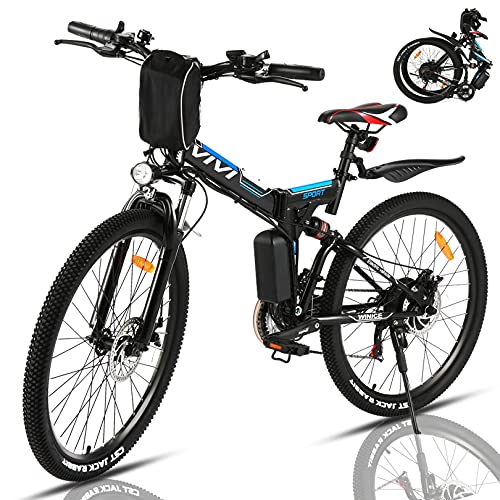 VIVI Bicicletta Elettrica Pieghevole 250W Bici Elettriche, Bici Elettrica per Adulti, Mountain Bike Elettrica 26', Batteria da 8 Ah, 3 Modalità di Lavoro (Blu)