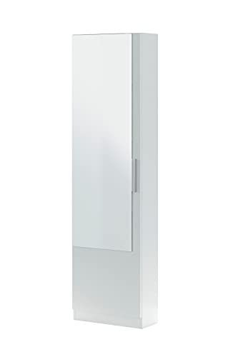Dmora Mobile scarpiera con Un Anta Battente a Specchio, Colore Bianco Lucido, cm 50 x 180 x 22