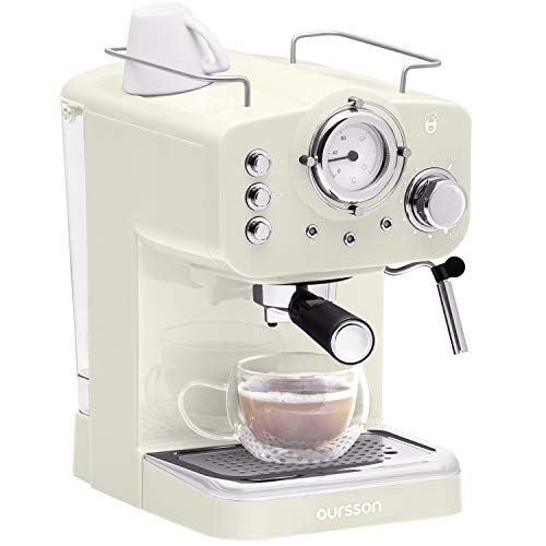 Oursson Macchina da Caffè Espresso Manuale, Cappuccino, Latte, Moka, 15 Bar, 1.25 litri, Bianco