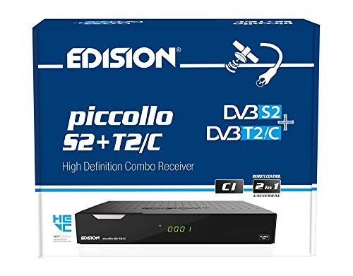 Edision PICCOLLO S2+T2/C, 10 Bit Ricevitore CI COMBO con lettore di schede, due sintonizzatori, un satellite per DVB-S & S2 e un HYBRID per DVB-T / T2 e DVB-C, 2x USB, Full HD, Nero