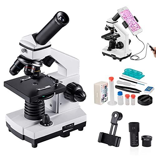 Microscopio Monoculare per Bambini Studenti,Ingrandimenti di 200-2000X Volte Microscopio Potente Biologico Istruttivo, con Adattatore per Cellulare, Otturatore a Cavo, Borsa da Trasporto,Vetrini(15)