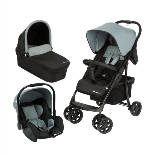Bebeconfort Roadeo Trio passeggino neonati, sistema combinato con passeggino, navicella, seggiolino auto gruppo 0+ per neonati, per bambini 0-4 anni fino ai 22 kg, colore grigio