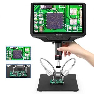 Andonstar AD409 – Microscopio digitale HDMI con schermo LCD da 10,1”, microscopio elettronico con macchina fotografica USB con ingrandimento 300X, per saldatura di circuiti stampati, collezione monete