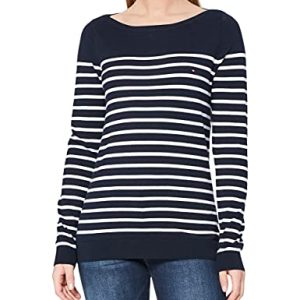Tommy Hilfiger Heritage Boat Neck Sweater Felpa, Blu (Midnight/Classic White 903), Large Donna