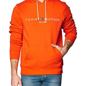 Tommy Hilfiger Tommy Logo Hoody Felpa, Arancione (Daring Orange), XS Uomo