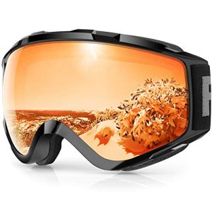 findway Maschera da Sci per Occhiali da Vista Uomo Donna Snowboard Goggles,Anti Nebbia UV (Arancia/Nero (VLT 55.76%))
